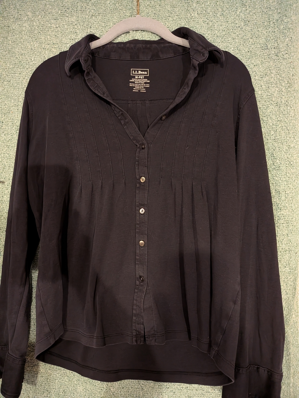 L.L. Bean Women’s Black Button-Front Pintuck Shirt